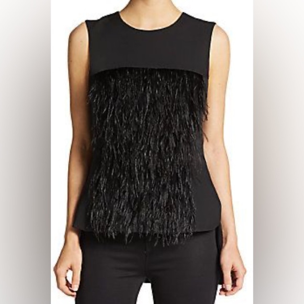 Gorgeous BCBG Maxazria satin and feather top